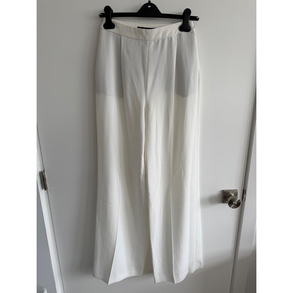 Zara Basic White Wide Leg High Rise Trousers Pants XS NWT